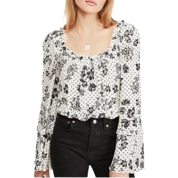 Free People NWT One On One Date Bodysuit in Ivory Black and White Long Sleeve - Picture 13 of 13